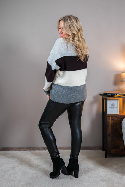 Strickpullover im Colorblock-Design, grau