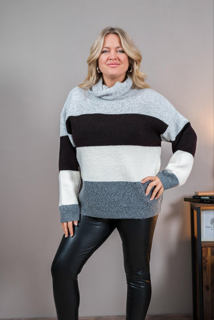 Strickpullover im Colorblock-Design, grau