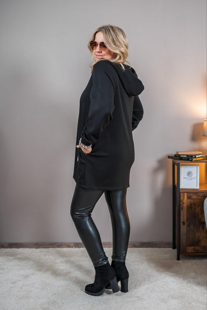 Long-Hoodie, schwarz