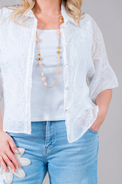 Leichte Bluse mit Lochstickerei, weiß