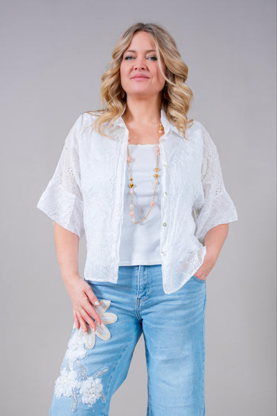 Leichte Bluse mit Lochstickerei, weiß
