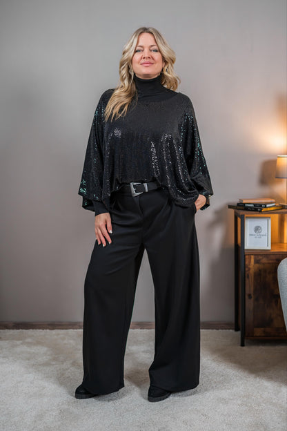 Pailletten-Shirt im Ballonschnitt, schwarz