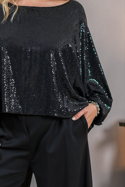 Pailletten-Shirt im Ballonschnitt, schwarz