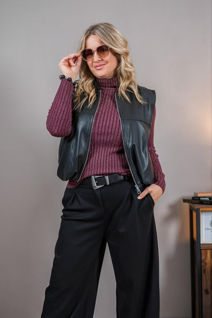 Weste aus Lederimitat, schwarz