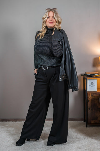 Rollkragenpullover mit Glitzerfäden, schwarz