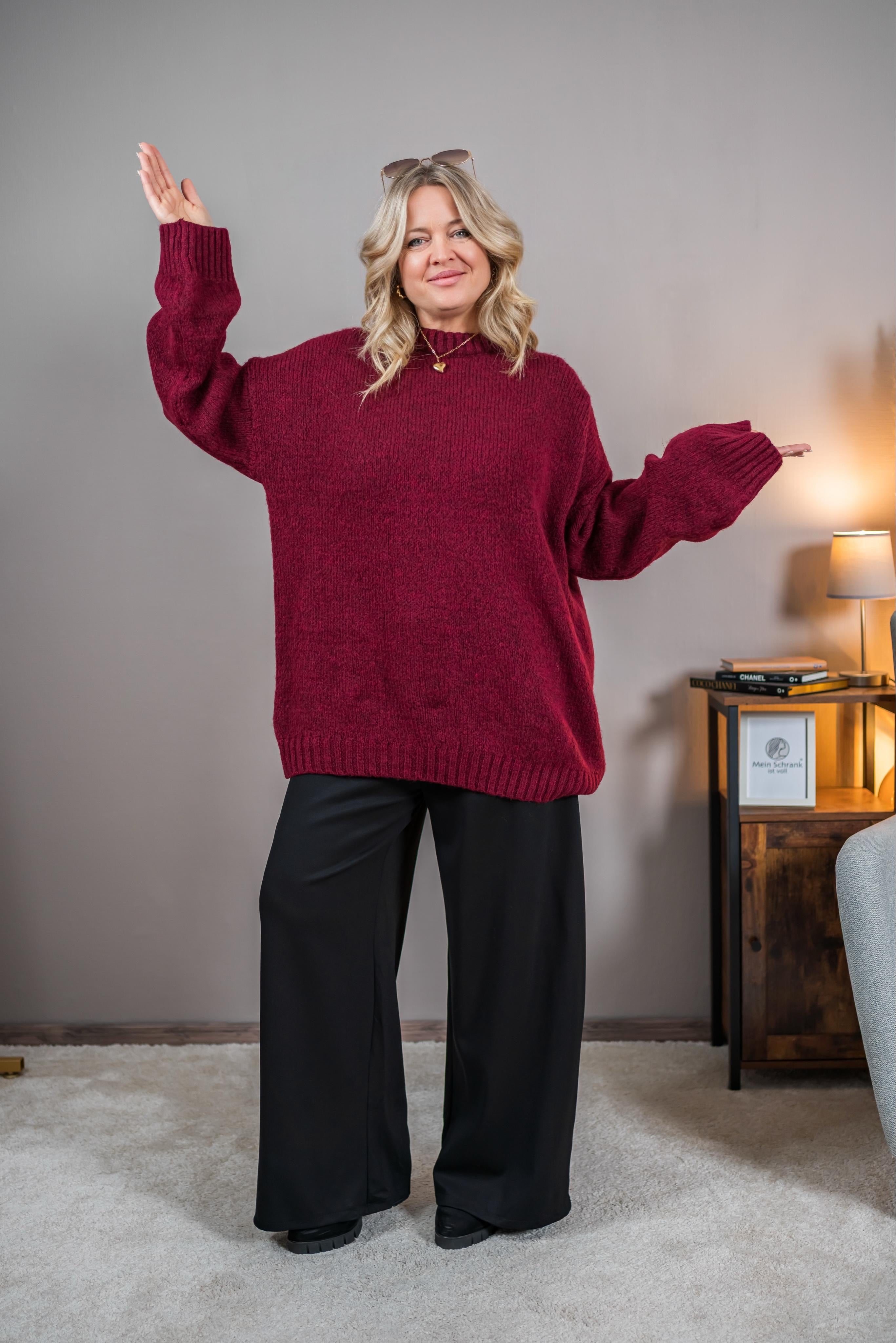 Oversize-Strickpullover, bordeaux
