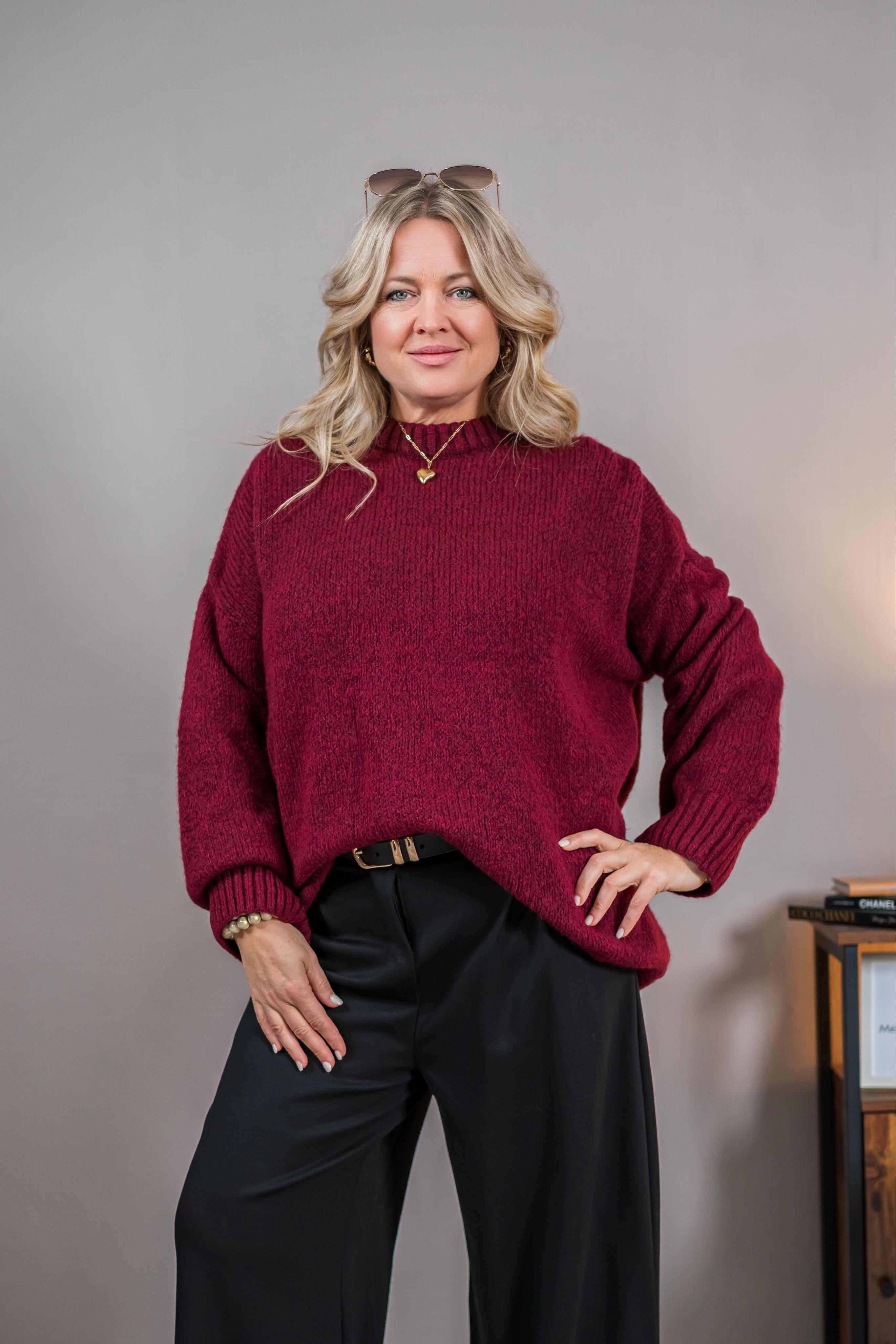Oversize-Strickpullover, bordeaux