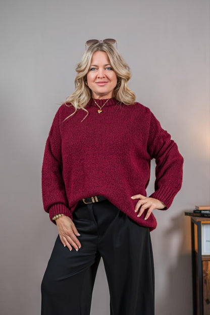 Oversize-Strickpullover, bordeaux