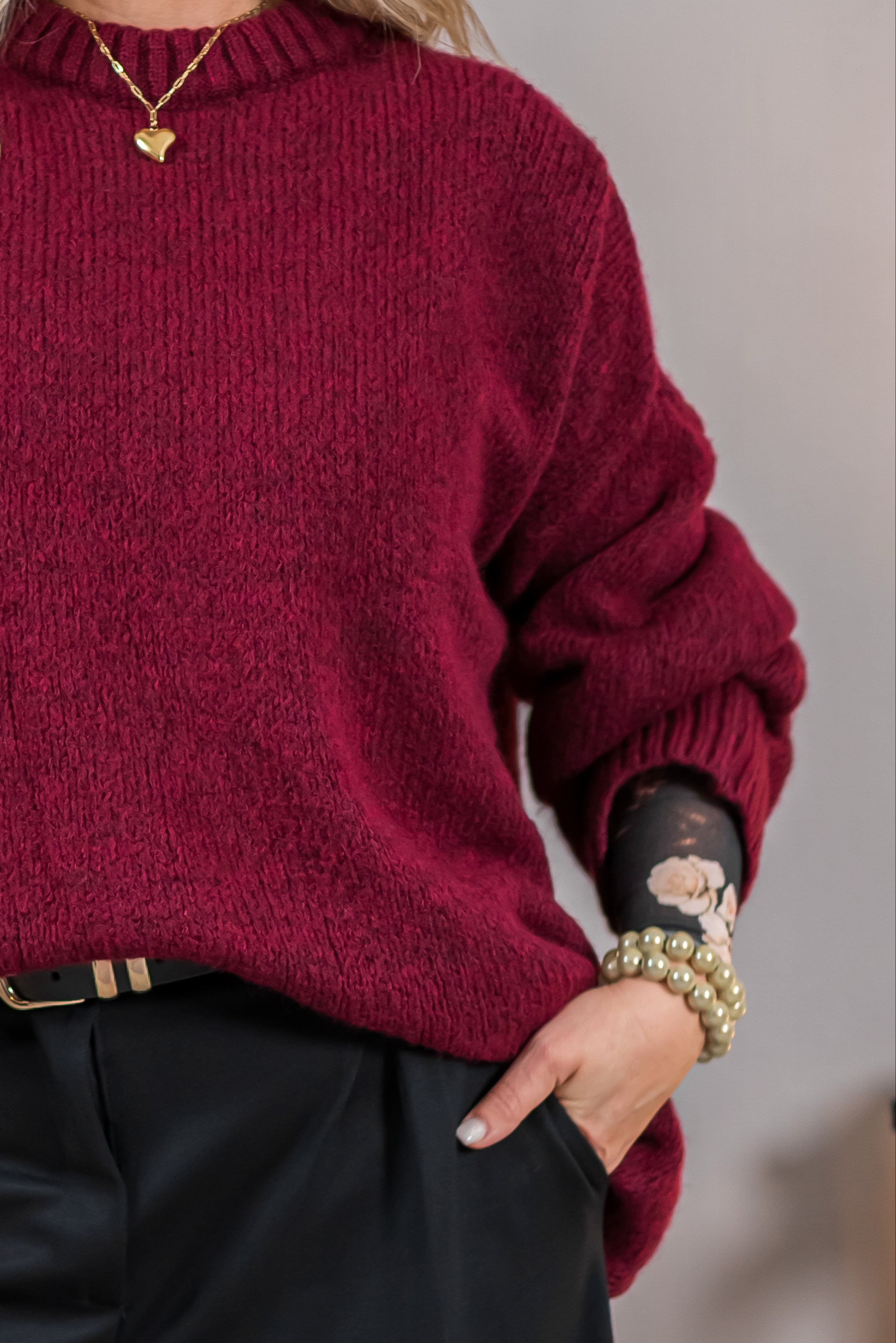 Oversize-Strickpullover, bordeaux