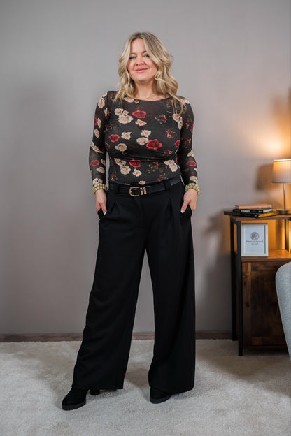 Feines Shirt mit Blütenprint, schwarz