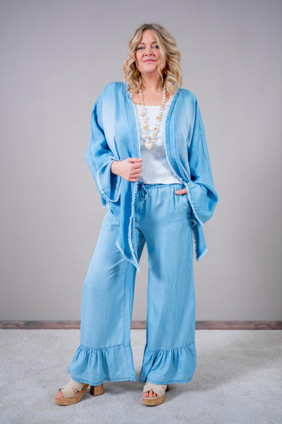 Leichter Cardigan mit Fransensaum, hellblau