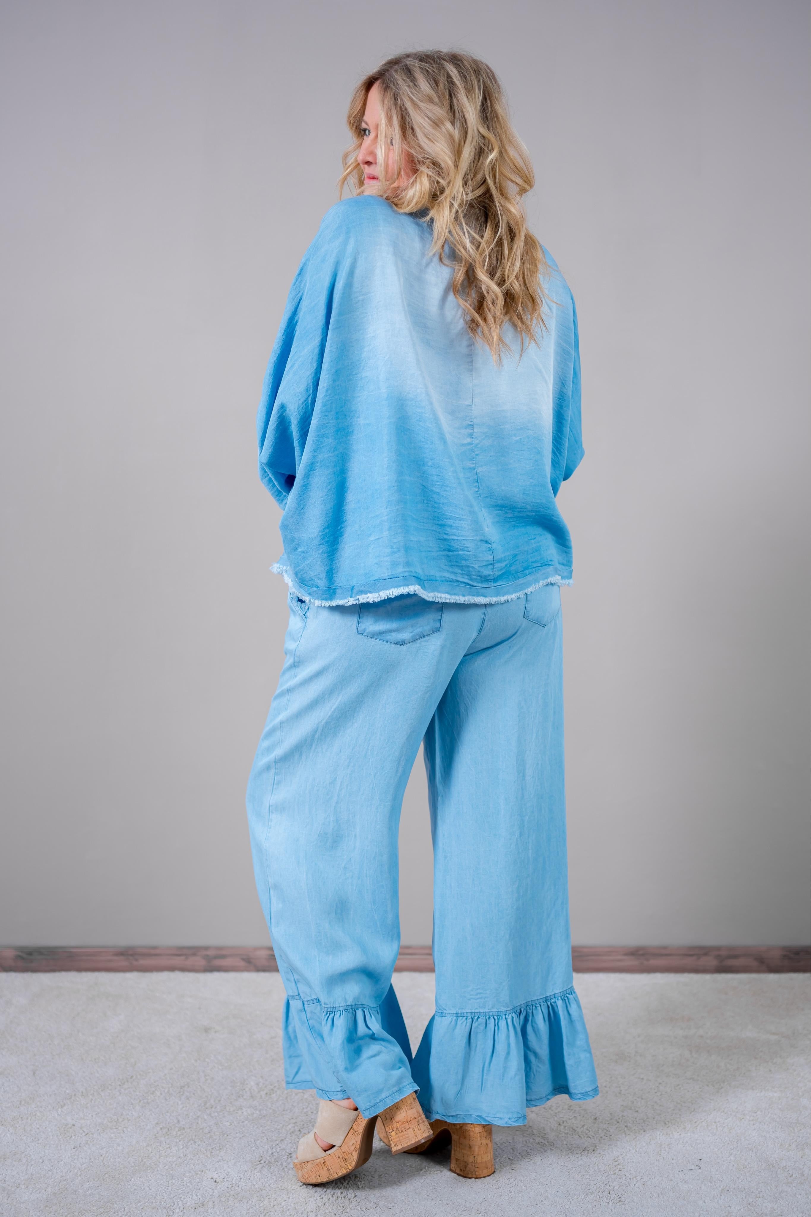 Leichter Cardigan mit Fransensaum, hellblau