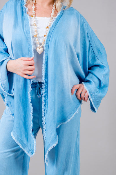 Leichter Cardigan mit Fransensaum, hellblau