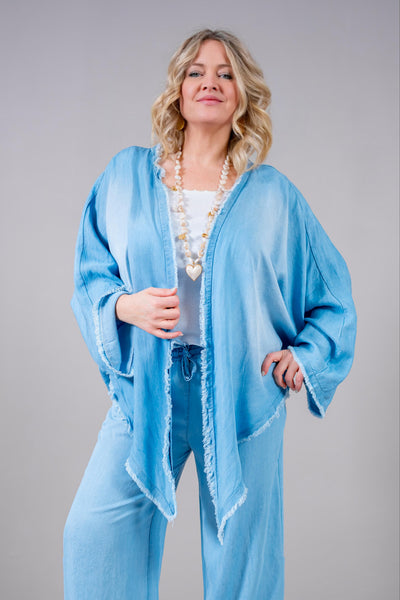 Leichter Cardigan mit Fransensaum, hellblau