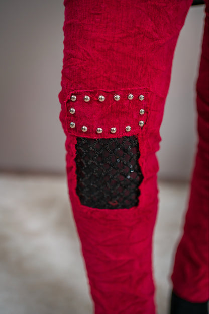Patch-Jogpant mit Glitzer & Nieten, rot