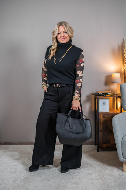 Feines Shirt mit Blütenprint, schwarz