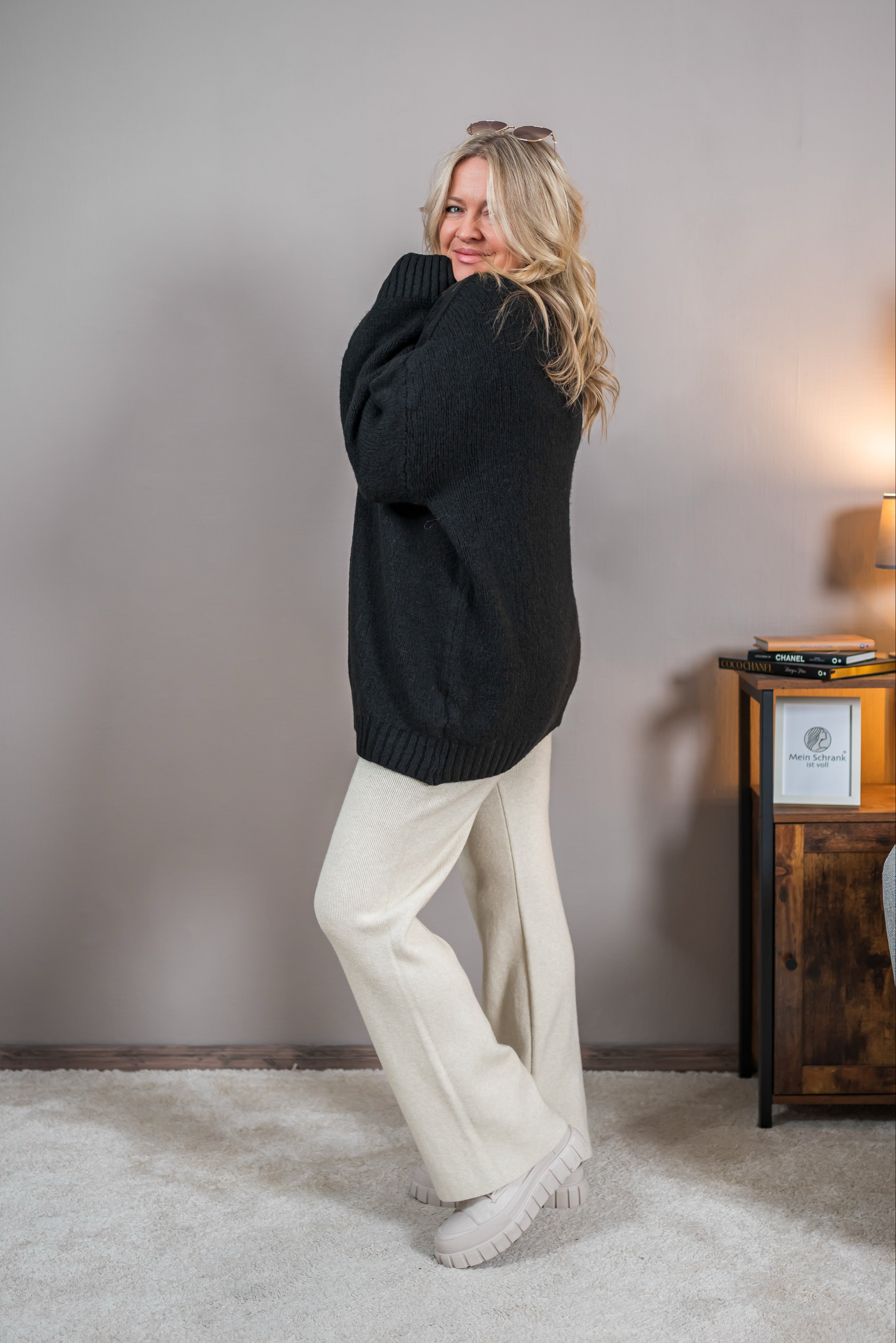 Oversize-Strickpullover, schwarz