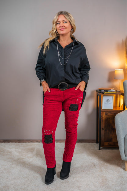 Patch-Jogpant mit Glitzer & Nieten, rot