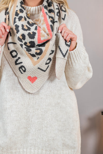 Dreiecksschal mit Print, beige-camel-grau-orange