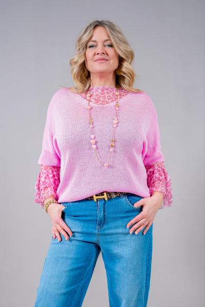Leichter Strickpullover mit V-Ausschnitt, pink