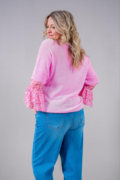 Leichter Strickpullover mit V-Ausschnitt, pink