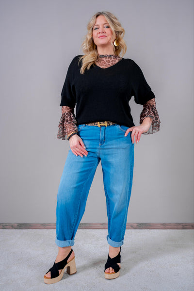 Leichter Strickpullover mit V-Ausschnitt, schwarz
