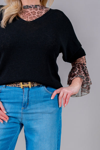 Leichter Strickpullover mit V-Ausschnitt, schwarz