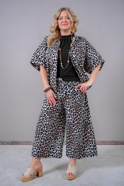 Culotte mit Bindegürtel, leoprint