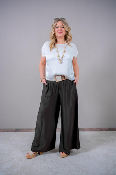 Spitzen-Satin-Shirt Set - Schwarz & Weiß