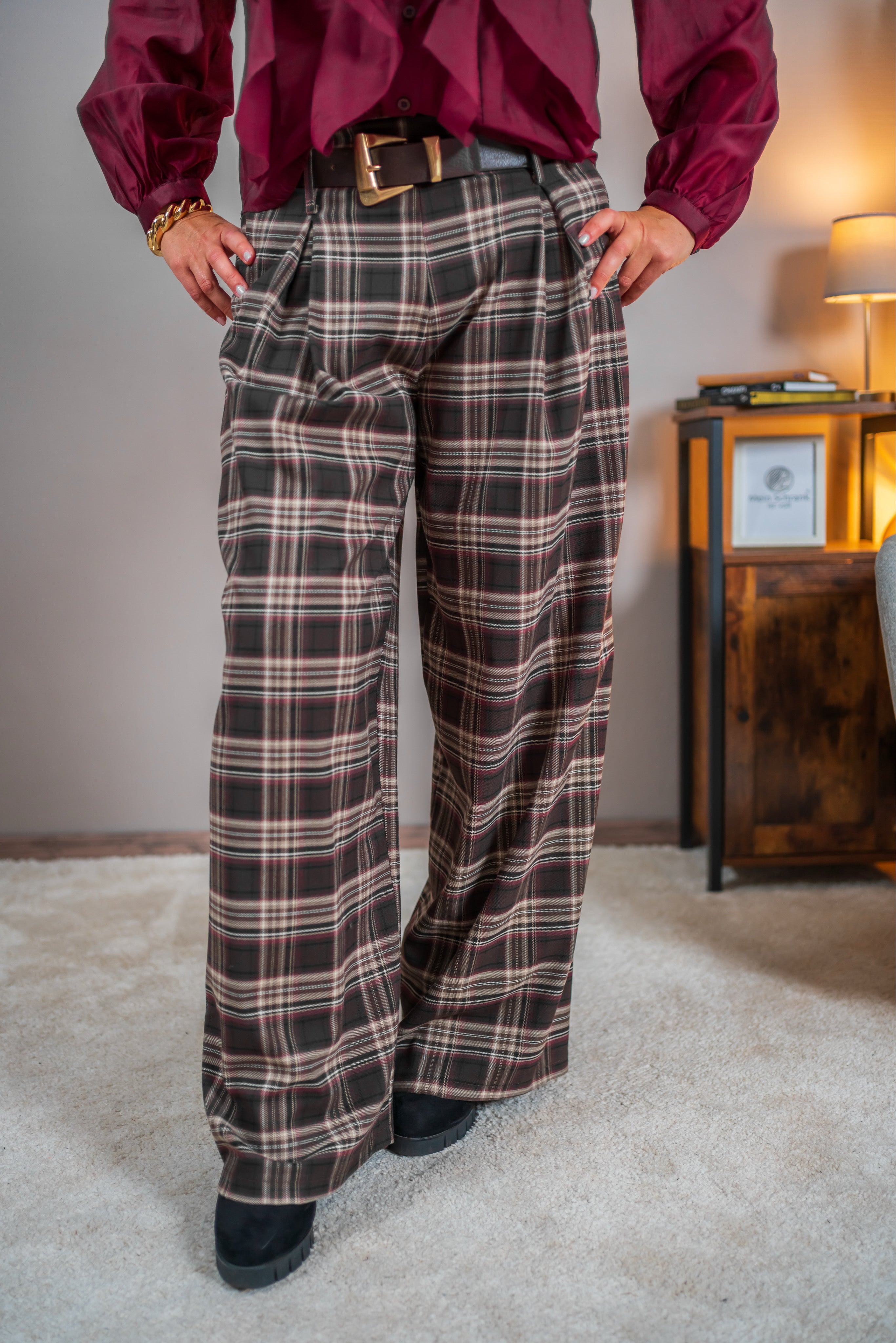 Wide-Leg-Stoffhose, kariert