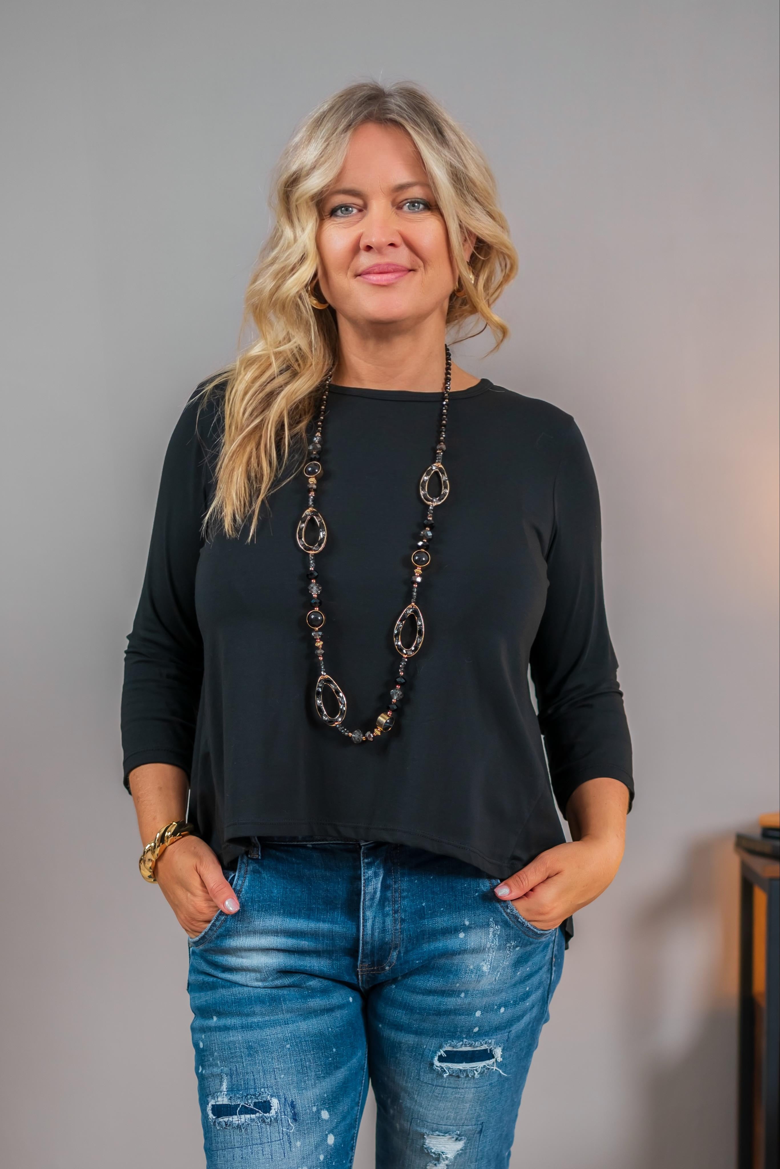 Shirt mit 3/4 Arm, schwarz