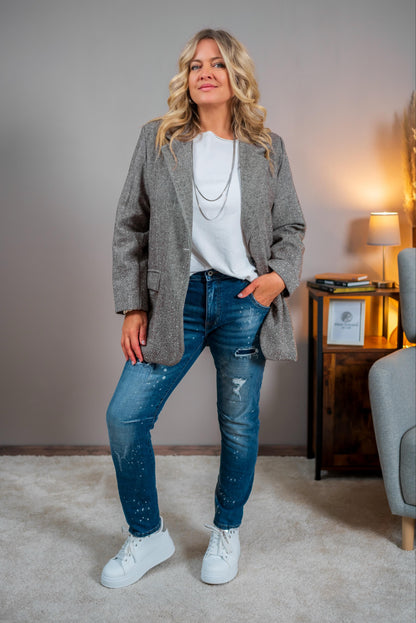 Oversize Blazer mit Strasssteinchen, taupe