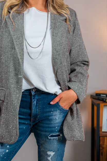 Oversize Blazer mit Strasssteinchen, taupe