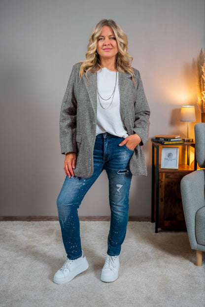 Oversize Blazer mit Strasssteinchen, taupe