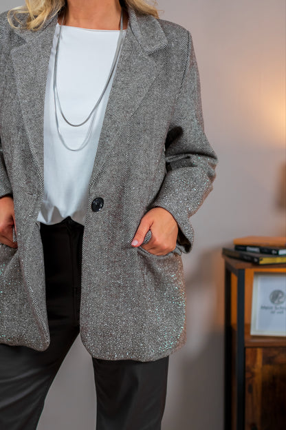 Oversize Blazer mit Strasssteinchen, taupe