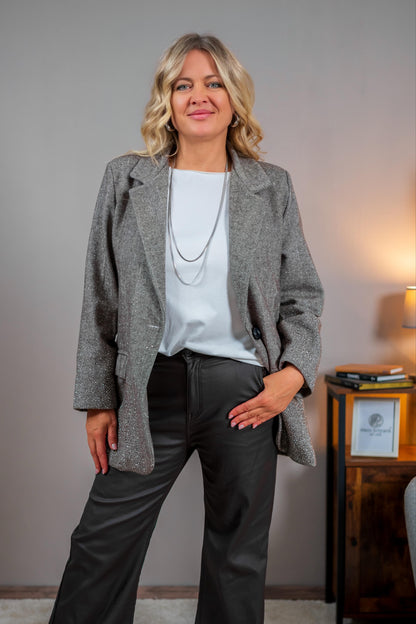 Oversize Blazer mit Strasssteinchen, taupe