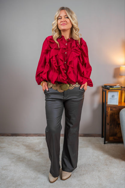 Bluse mit Volants, dunkelrot