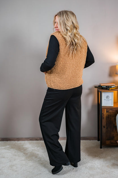 Weste in Teddyfell-Optik, camel