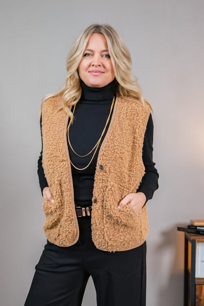 Weste in Teddyfell-Optik, camel