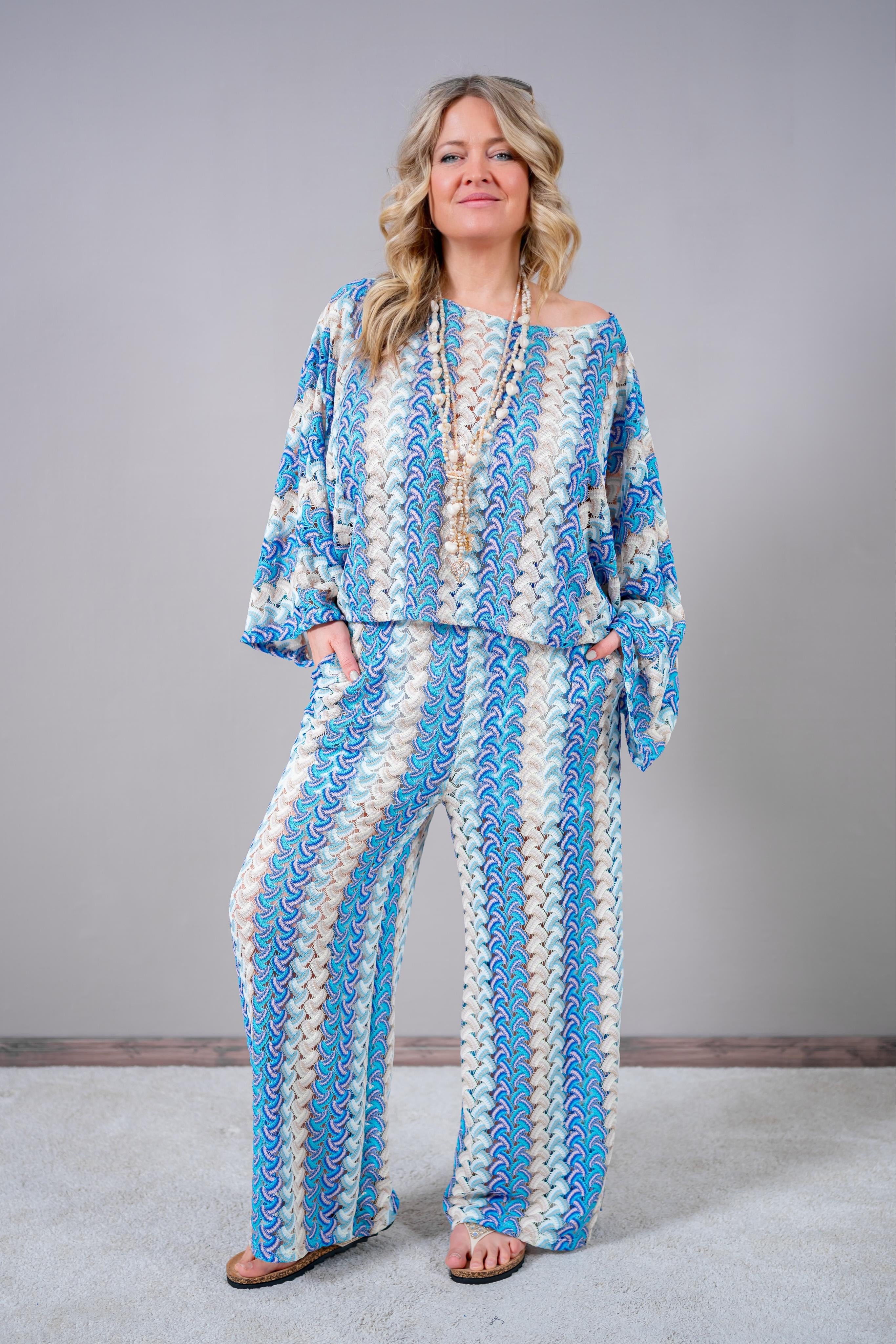 Oversized Strick-Shirt mit Lochmuster, pastellfarben