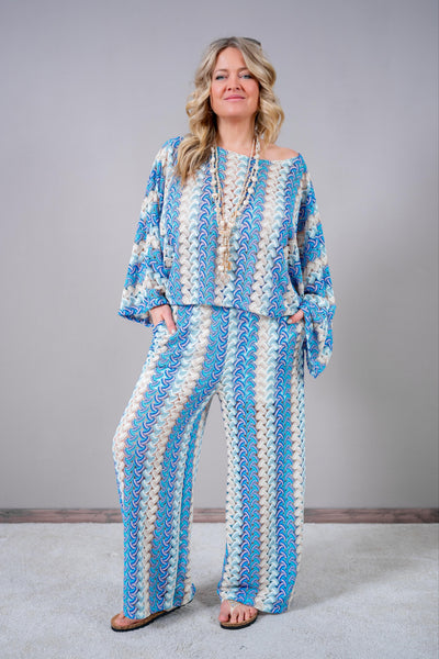 Oversized Strick-Shirt mit Lochmuster, pastellfarben