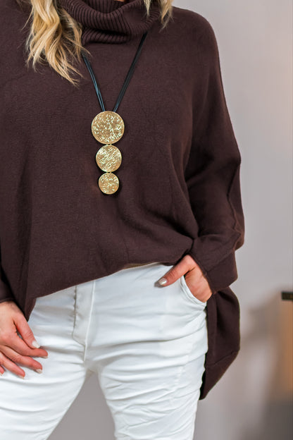 Oversize Strickpullover mit Rollkragen, schokobraun