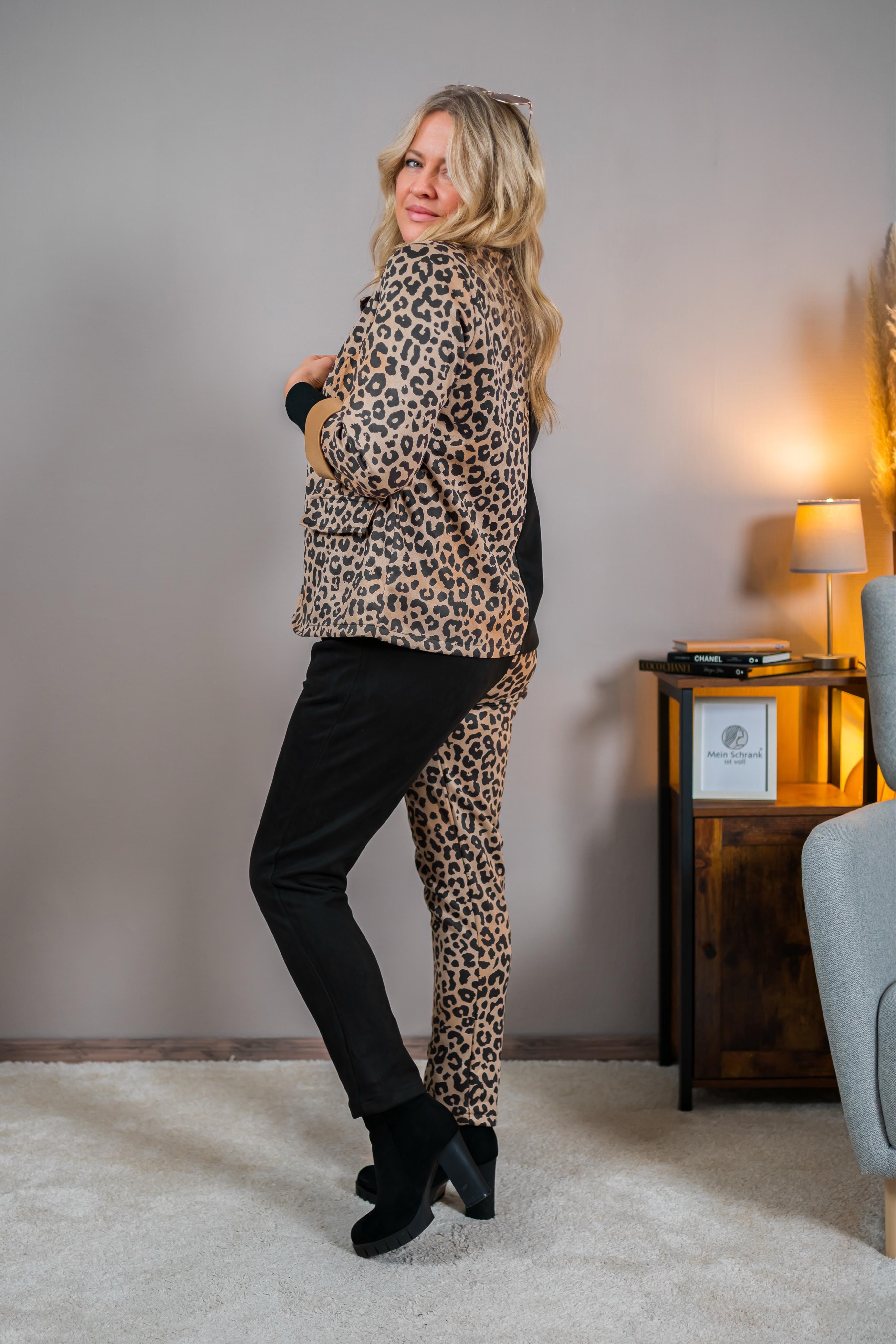 Fashion-Blazer im Two-Tone-Design, schwarz/leo