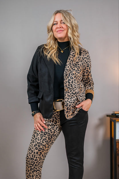 Fashion-Blazer im Two-Tone-Design, schwarz/leo