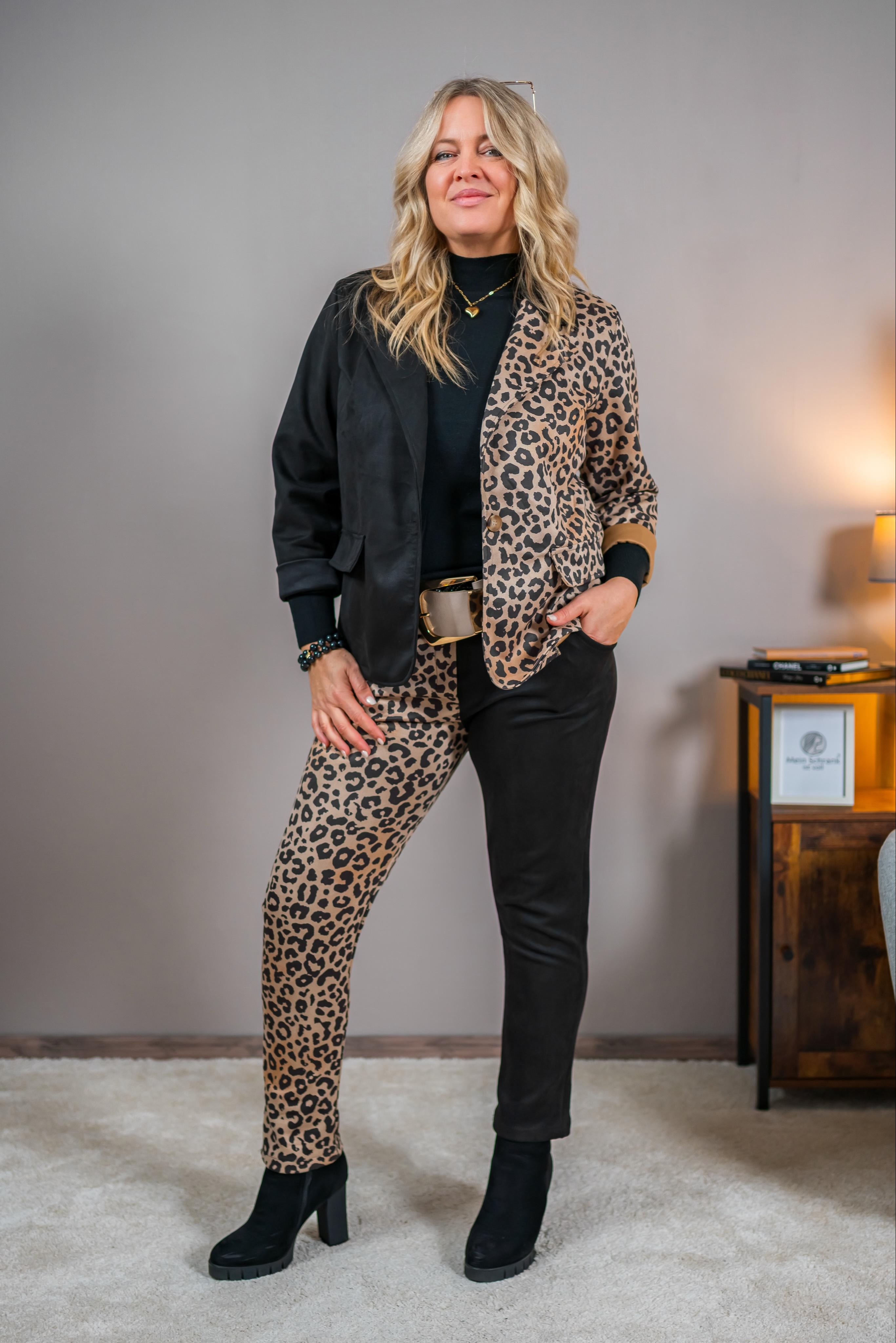 Fashion-Blazer im Two-Tone-Design, schwarz/leo