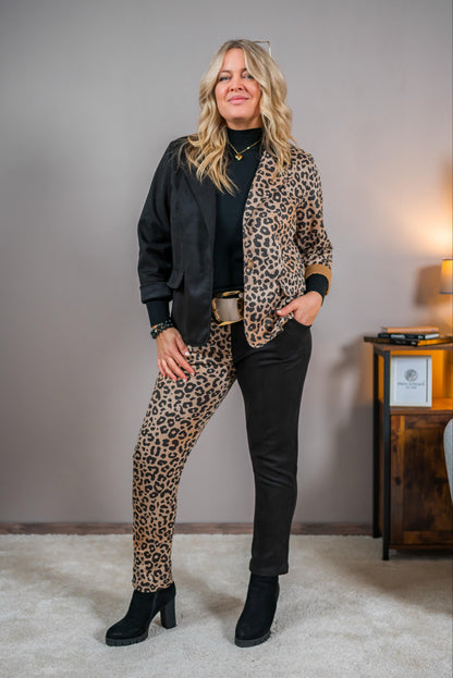 Fashion-Blazer im Two-Tone-Design, schwarz/leo