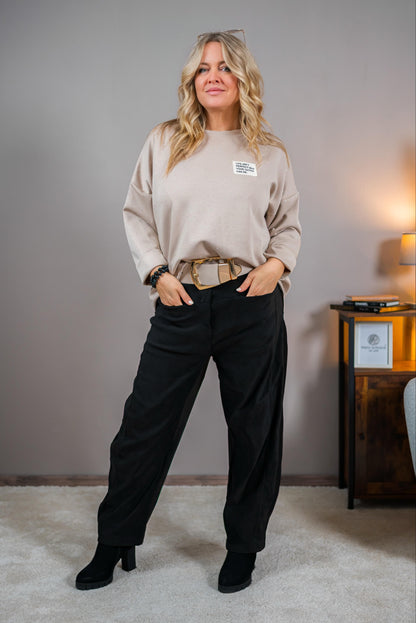 Sweatshirt mit Ziersteinchen und Patch, beige