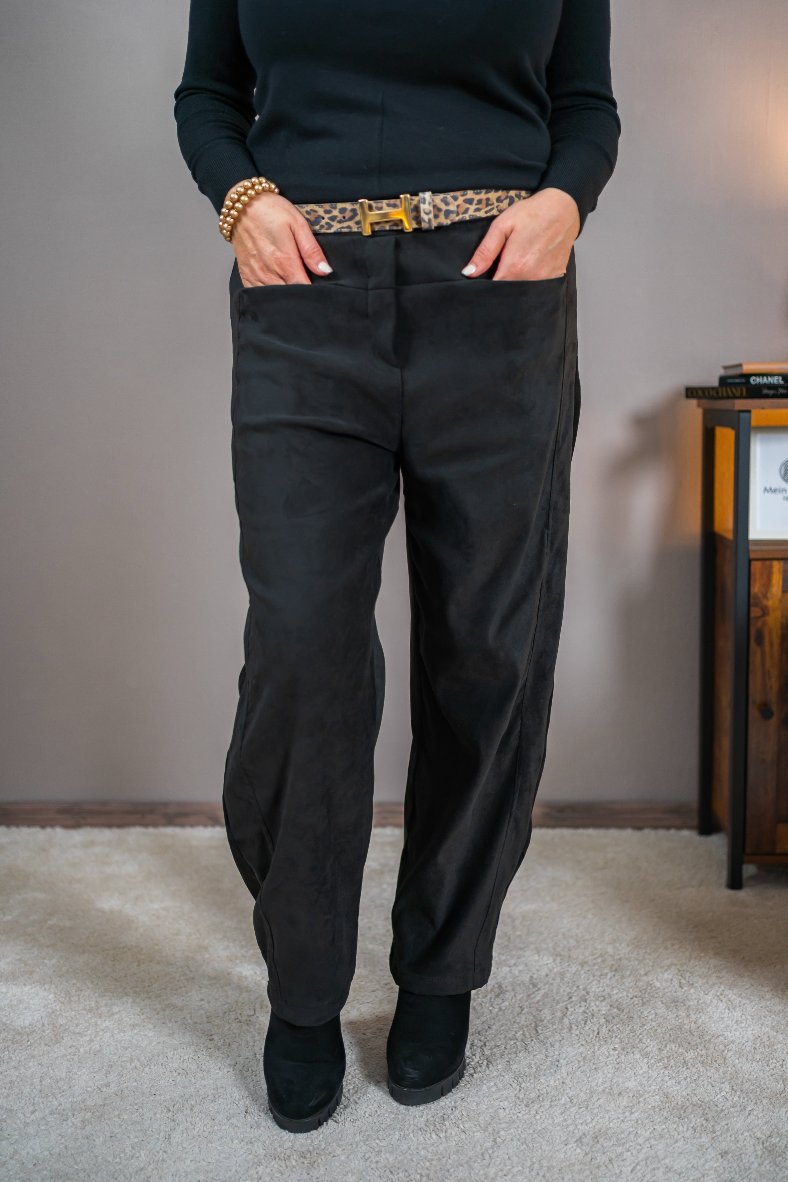 Hose im Verlours-Design, schwarz