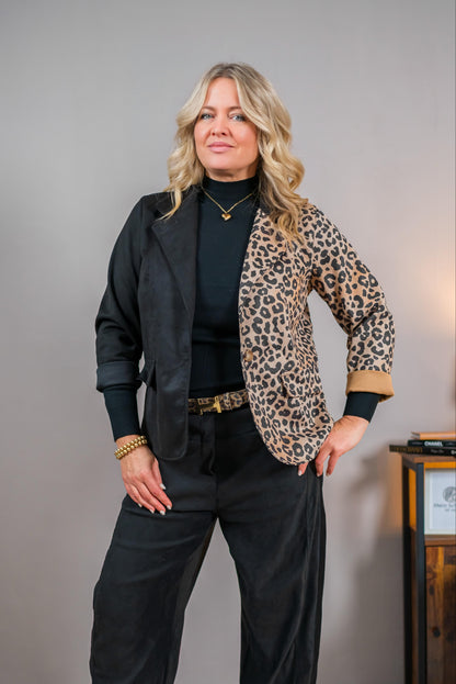 Fashion-Blazer im Two-Tone-Design, schwarz/leo