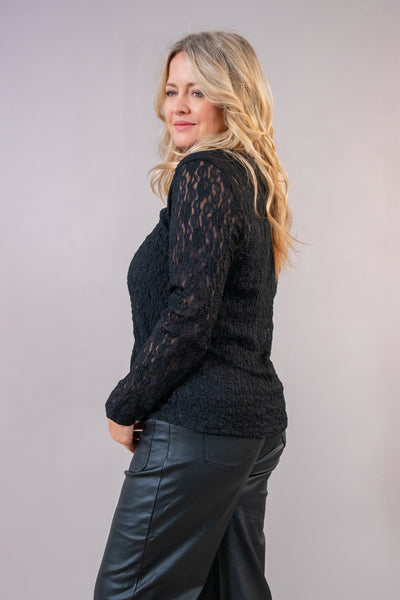 Langarmshirt aus Spitze, schwarz